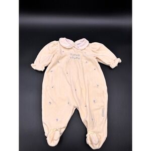 Vintage Little Me Baby Cream Floral Embroidered Footed Romper Sleepwear 3 Months
